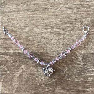 NWOT Silver and Pink Heart Charm Box Bracelet